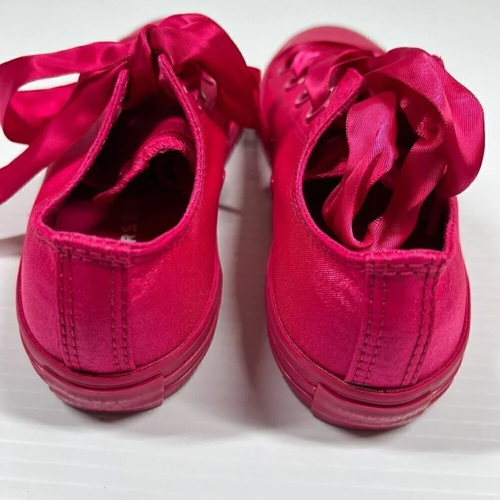 Converse All Star Velvet Junior Size 3 Ribbon Laces Pink Girls Sneaker Shoes